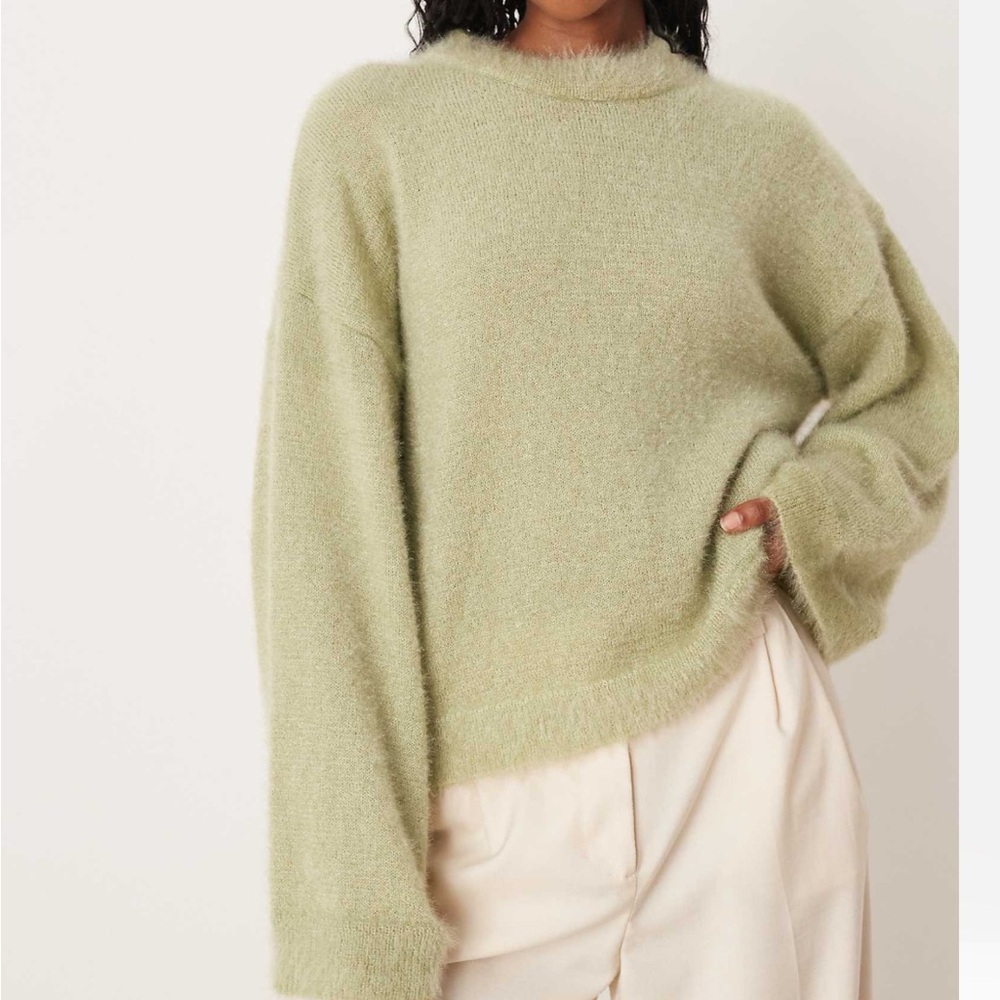 ASOS Olive Green Fuzzy Crewneck Sweater